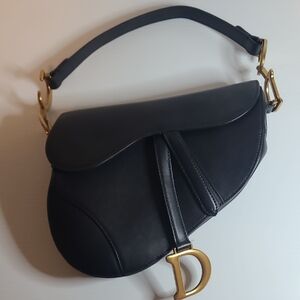 Christian D Black Saddle Bag with Gold Accents